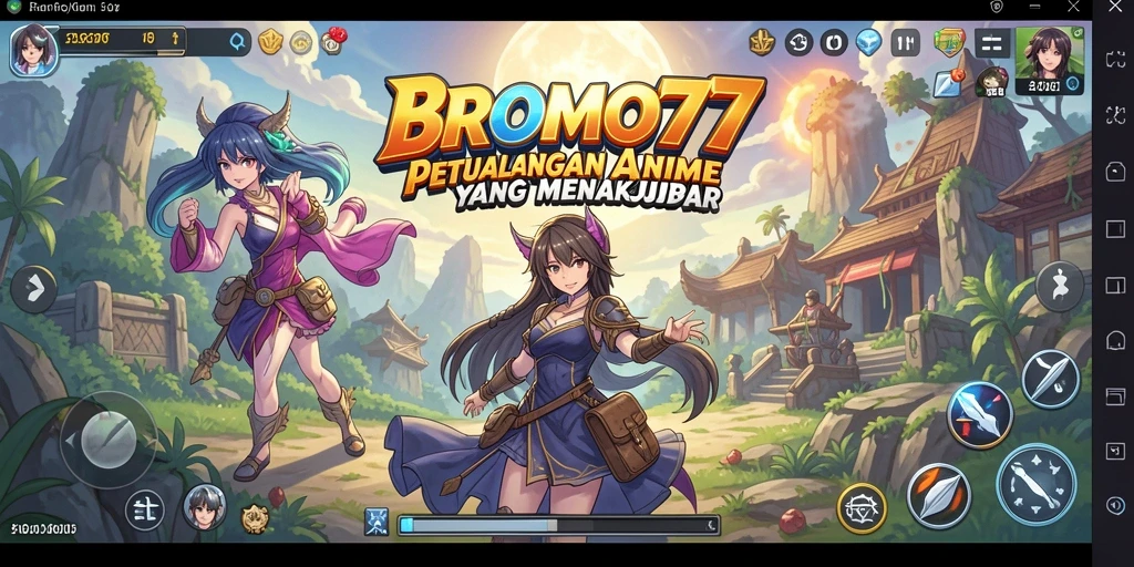 Tampilan gameplay <strong>BROMO77</strong> dengan karakter yang berwarna-warni dan aksi yang mendebarkan.