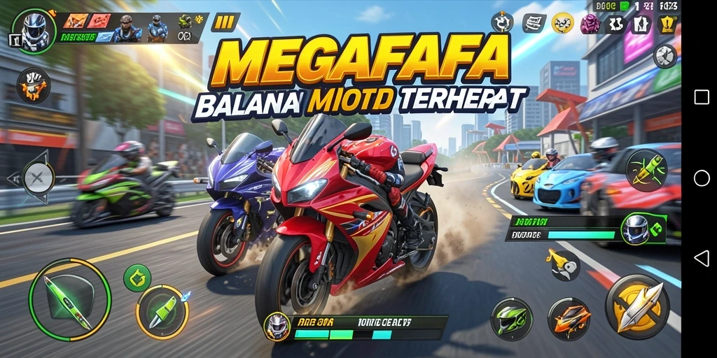 Gameplay balapan motor yang intens dan mendebarkan di MEGAFAFA.