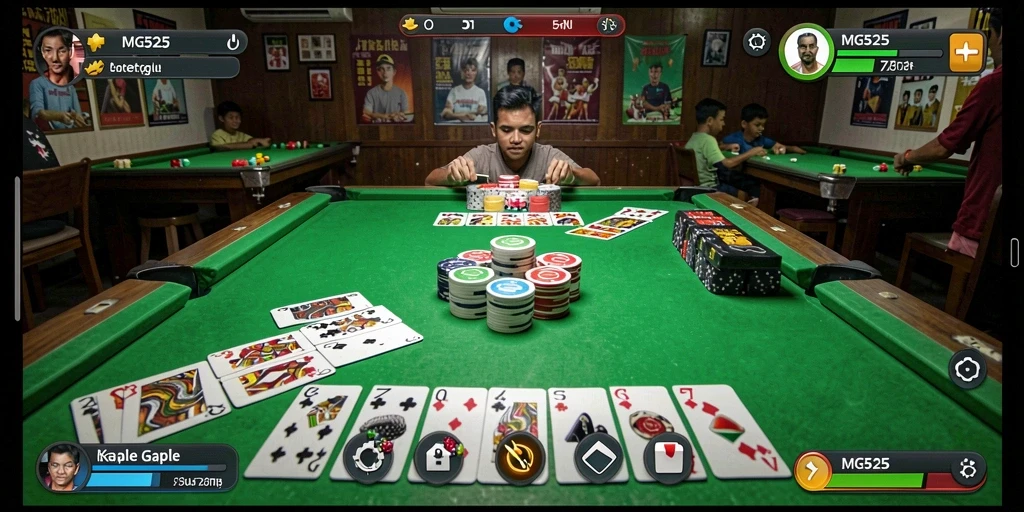 Tampilan utama gameplay Gaple dalam MG525 yang seru.